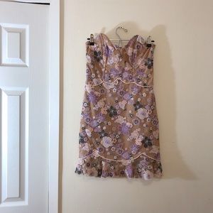 For Love & Lemons Neutral Floral Strapless Dress